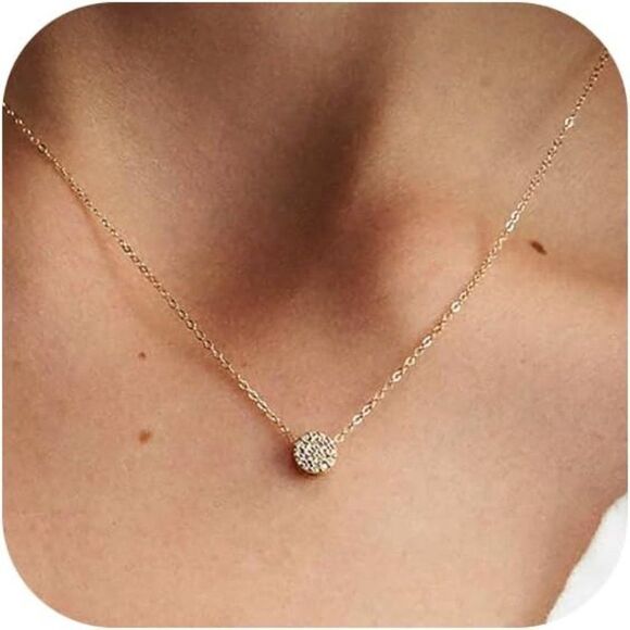 Simple Dainty Circle Gold Dot Pendant Charm Necklace Gold Plated Adjustable Gift - Picture 1 of 8